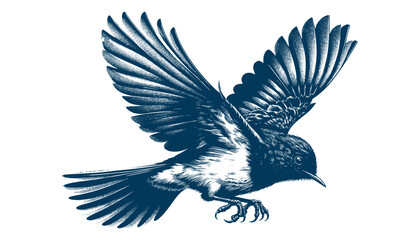 Restless flycatcher bird engraving vector illustration