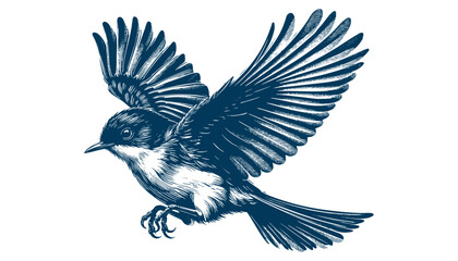 Restless flycatcher bird engraving vector illustration