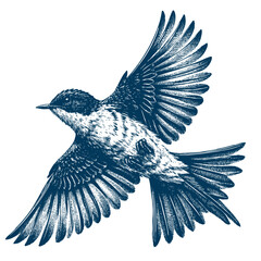 Restless flycatcher bird engraving vector illustration