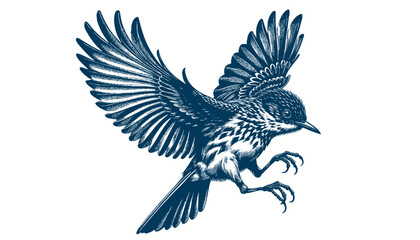 Restless flycatcher bird engraving vector illustration