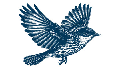 Restless flycatcher bird engraving vector illustration