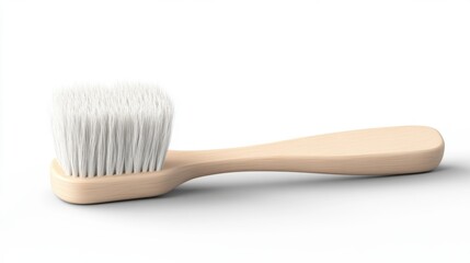 Wooden Handle Cleaning Brush with Soft Bristles on a White Background for Household Cleaning Tasks