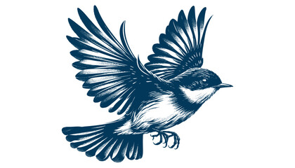 Restless flycatcher bird engraving vector illustration