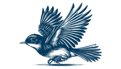 Restless flycatcher bird engraving vector illustration