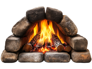 burning firewood isolated on white background