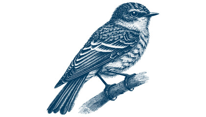 Restless flycatcher bird engraving vector illustration