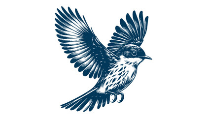 Restless flycatcher bird engraving vector illustration