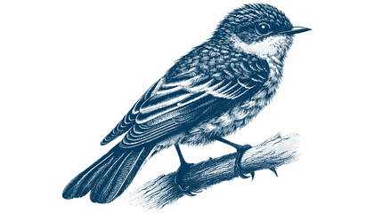 Restless flycatcher bird engraving vector illustration