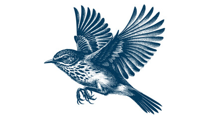 Restless flycatcher bird engraving vector illustration