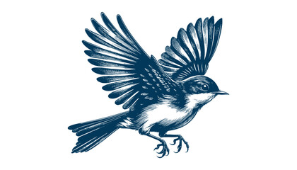 Restless flycatcher bird engraving vector illustration