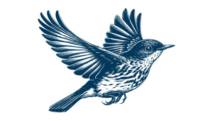 Restless flycatcher bird engraving vector illustration
