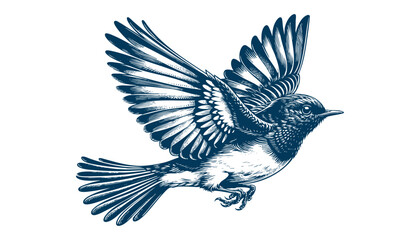 Restless flycatcher bird engraving vector illustration