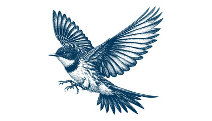Restless flycatcher bird engraving vector illustration