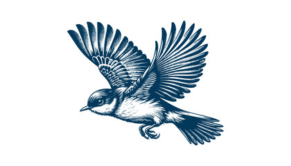 Restless flycatcher bird engraving vector illustration