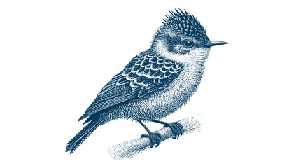 Restless flycatcher bird engraving vector illustration
