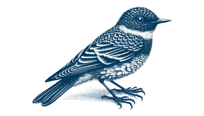 Restless flycatcher bird engraving vector illustration