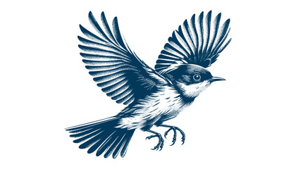 Restless flycatcher bird engraving vector illustration