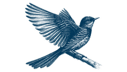 Restless flycatcher bird engraving vector illustration