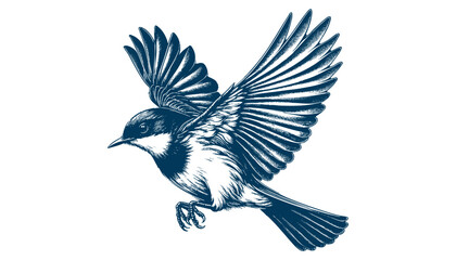 Restless flycatcher bird engraving vector illustration