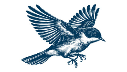 Restless flycatcher bird engraving vector illustration