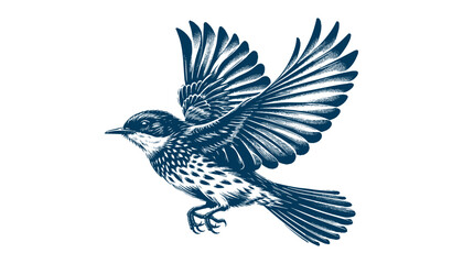 Restless flycatcher bird engraving vector illustration