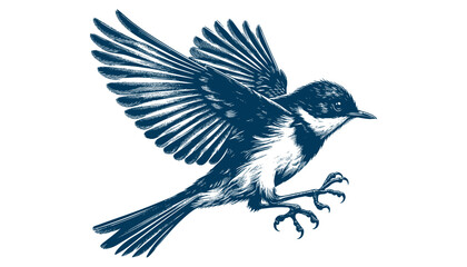 Restless flycatcher bird engraving vector illustration