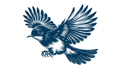Restless flycatcher bird engraving vector illustration
