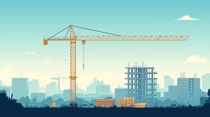 Tower Crane in Motion. illustration of a crane in construction site.
