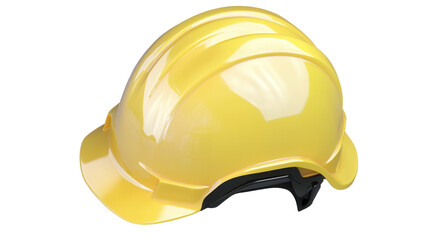 Fototapeta premium Bright yellow hard hat safety helmet used by construction workers to protect their heads on an industrial job site or building project