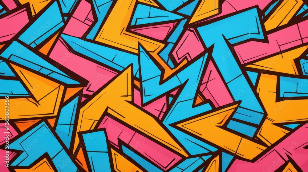 Poster a vibrant vector graffiti pattern showcasing abstract tags, perfect for adding an urban touch to any