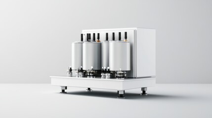 Modern Industrial Equipment with Silver Cylinders on a Minimalist White Background for Creative Projects