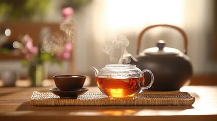 Hot tasty tea is served. Healthy drink. Relaxation.