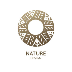 Vector logo of nature - sun, trees. Linear icon of forest landscape. Business emblem, badge for a travel, farming and ecology concept, health and yoga