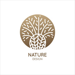 Tropical plant logo. Decorative palm tree. Vector abstract badge for design of natural product, flower shop, cosmetics, ecology concepts, health, spa