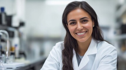 Smiling Female Scientist in Laboratory Setting