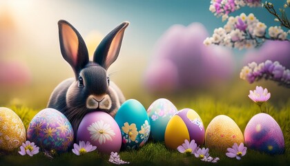 easter bunny with easter eggs