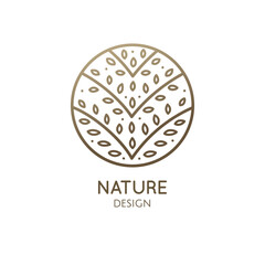 Herbaceous plant logo. Vector abstract badge for design of natural products, flower shop, cosmetics, ecology concepts, health, spa, yoga