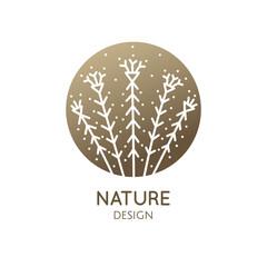 Herbaceous plant logo. Vector abstract badge for design of natural products, flower shop, cosmetics, ecology concepts, health, spa, yoga
