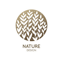 Herbaceous plant logo. Vector abstract badge for design of natural products, flower shop, cosmetics, ecology concepts, health, spa, yoga
