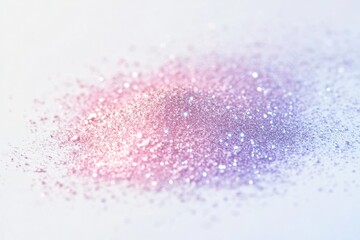 Fototapeta premium A pile of pink and purple glitter sparkles on a white background, creating a dreamy, magical scene.