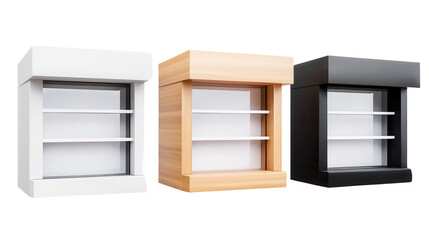 Sleek and functional modern shelving units in various materials and colors designed for organized storage and stylish display of home decor books or other items