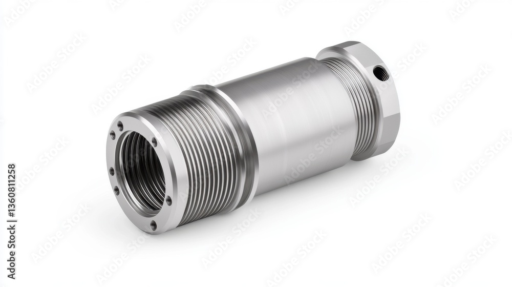 Poster industrial metal component with threaded surface designed for precision engineering applications and