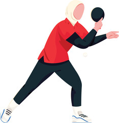 Table Tennis Illustration, Hijab Player Serving the Ball
