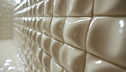 Fototapeta premium Perspective shot of shiny white square tiled wall pattern