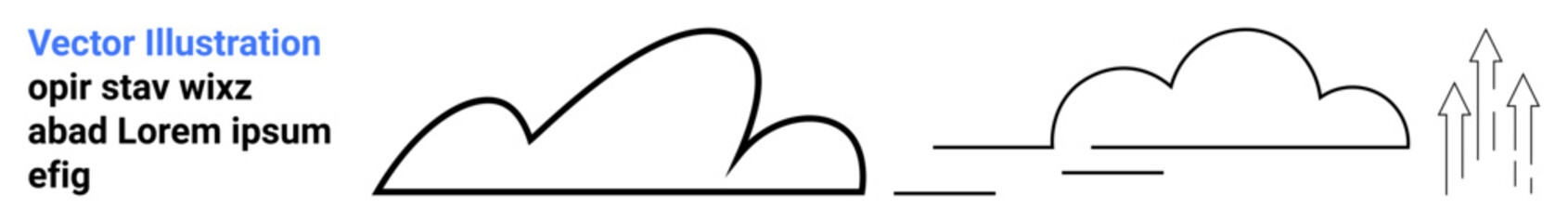 Abstract cloud line art with outlined arrows denoting growth or progress. Ideal for concepts thumbs up technology, communication, speed, innovation, success, weather, simple landing page