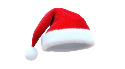 A festive and iconic red and white Santa Claus hat with a fluffy soft texture and classic holiday design