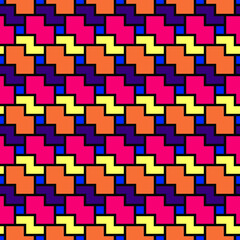 Blocks wallpaper. Repeated color figures abstract on white background. Seamless surface pattern design with polygons. Mosaic motif. Digital paper for page fills, web designing, textile print. Vector.