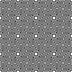 Blocks wallpaper. Repeated black figures abstract on white background. Seamless surface pattern design with polygons. Mosaic motif. Digital paper for page fills, web designing. Vector art illustration