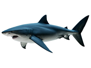 Fototapeta premium Majestic Shark, A Striking Full-Body Portrait of a Powerful Marine Predator Against a Stark Backdrop, Showcasing its Grace, Power, and the Mystery of the Deep Ocean Realm