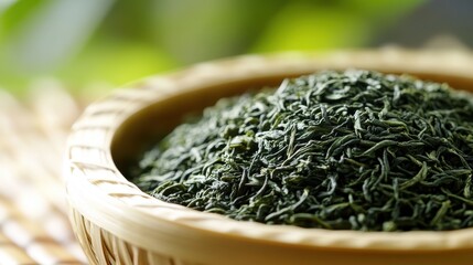 Closeup view of dried tea leaves to make tasty tea drinks.